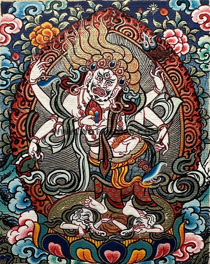 编号118-8173758：彩绘小唐卡-白六臂玛哈嘎拉（长方形·5*4CM左右）