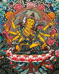 编号118-8588220：彩绘小唐卡-三面八臂文殊菩萨（长方形·5*4CM左右）