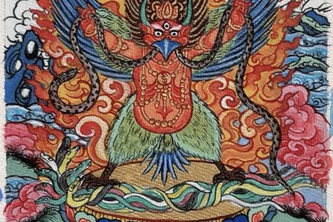 编号118-8910112：彩绘小唐卡-迦楼罗（长方形·5*4CM左右）