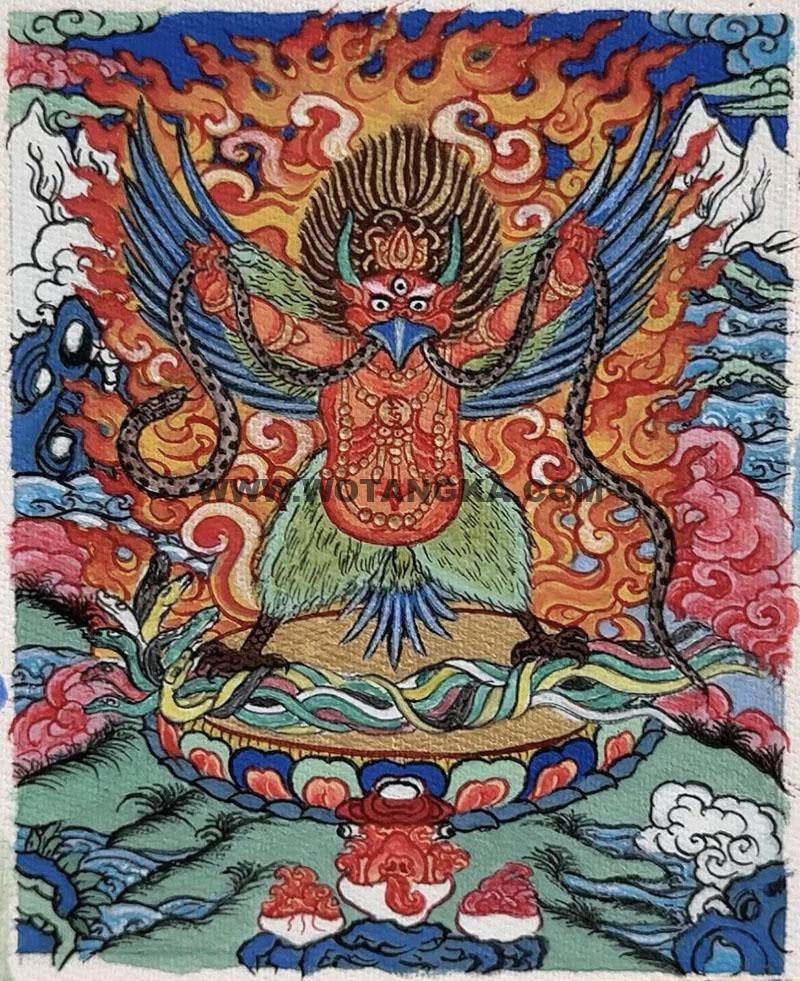 编号118-8910112：彩绘小唐卡-迦楼罗（长方形·5*4CM左右）