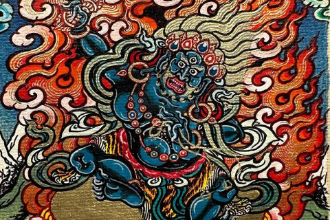 编号118-8978155：彩绘小唐卡-金刚手菩萨（长方形·5*4CM左右）