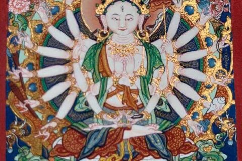 编号118-9081883：彩绘小唐卡-准提佛母（长方形·5*4CM左右）