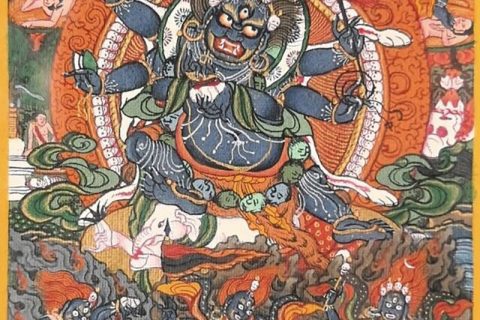 编号118-9141940：彩绘小唐卡-六臂玛哈嘎拉（长方形·8*6CM左右）