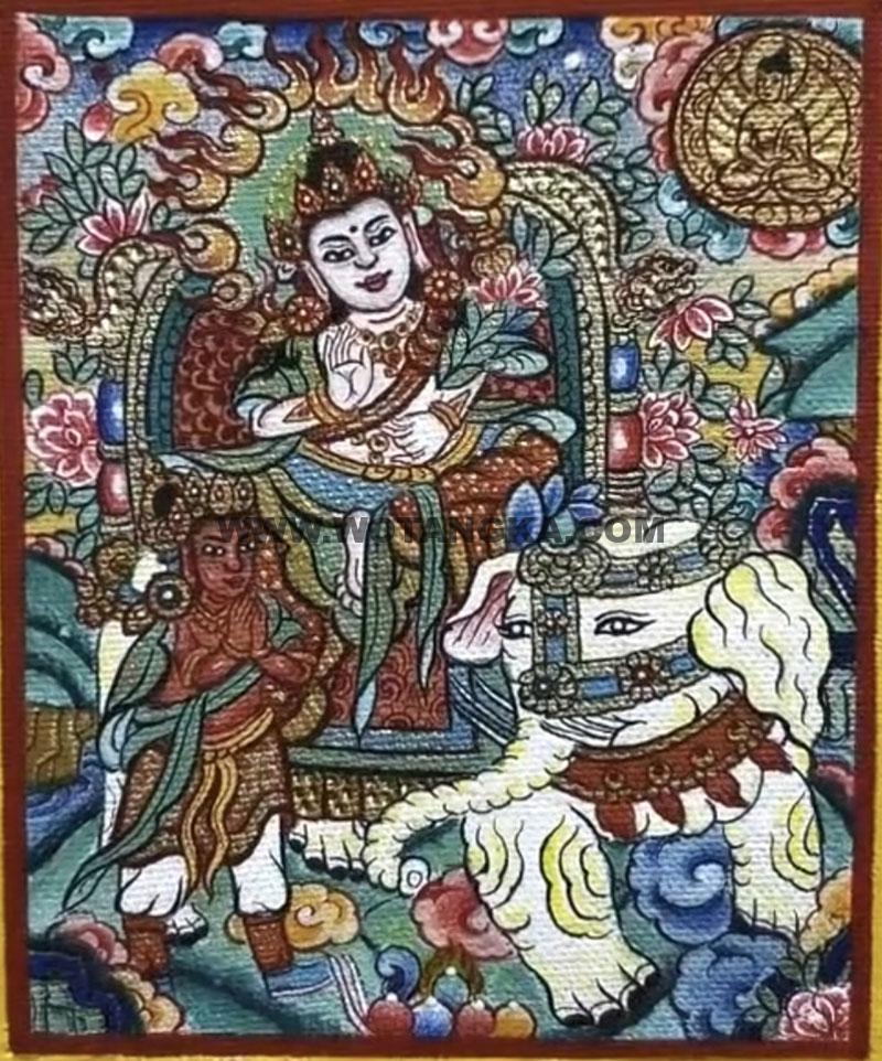 编号118-9174175：彩绘小唐卡-骑象普贤菩萨（长方形·5*4CM左右）