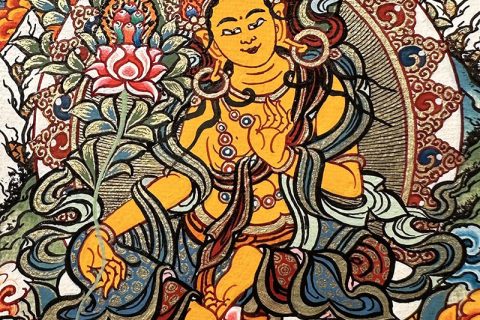 编号118-9345542：彩绘小唐卡-宝源度母（长方形·5*4CM左右）