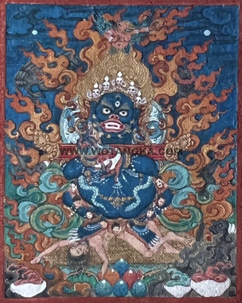 编号118-9647396：彩绘小唐卡-红棒玛哈嘎拉（长方形·5*4CM左右）