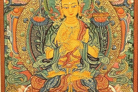 编号118-9719506：彩绘小唐卡-文殊菩萨（长方形·7*5CM左右）