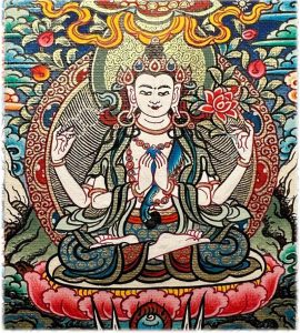 编号118-9742923：彩绘小唐卡-四臂观音（长方形·5*4CM左右）