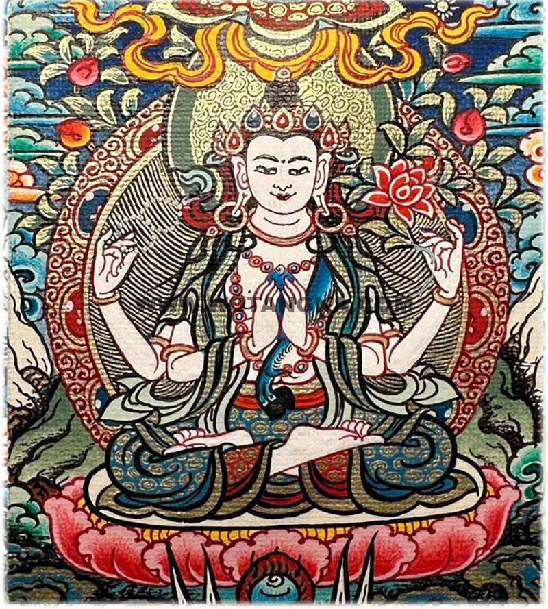 编号118-9742923：彩绘小唐卡-四臂观音（长方形·5*4CM左右）