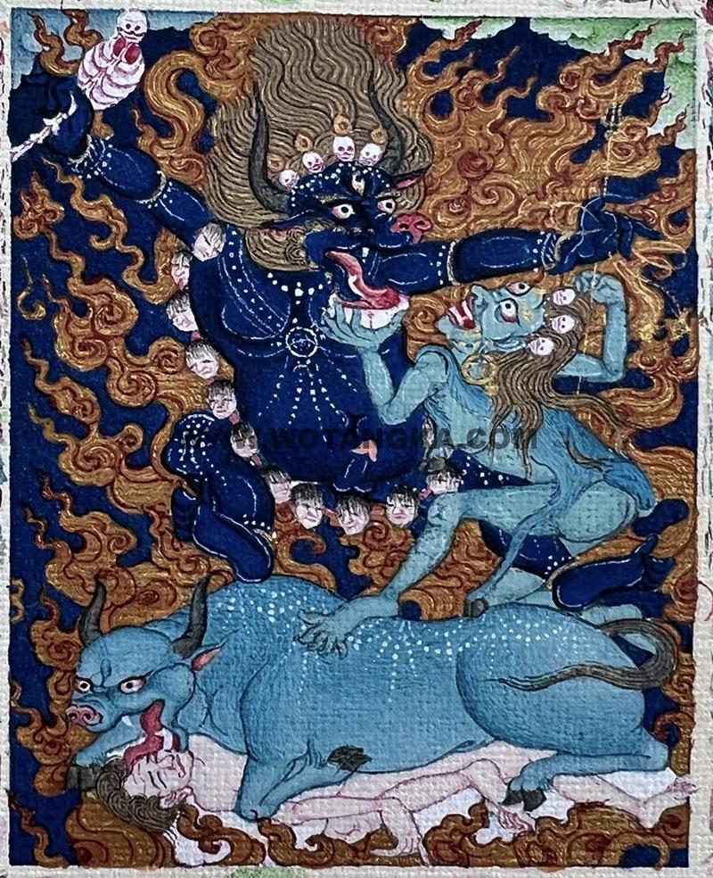 编号118-9743417：彩绘小唐卡-阎魔敌（长方形·5*4CM左右）