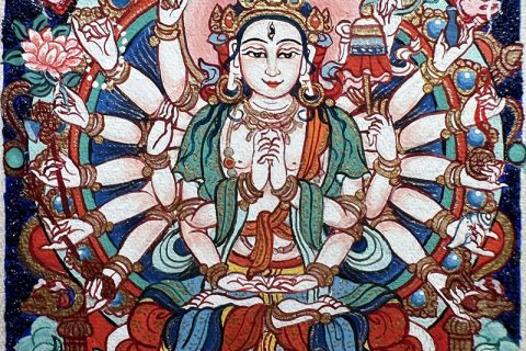 编号118-9896497：彩绘小唐卡-准提佛母（长方形·5*4CM左右）