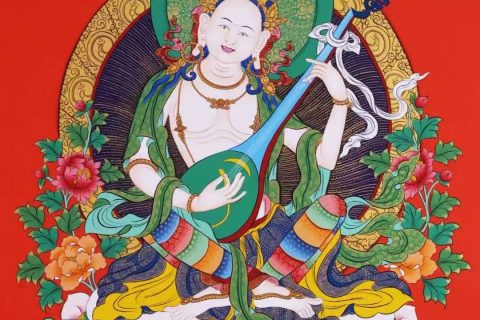 编号138-270265：彩绘唐卡-妙音天女（60*45CM左右）