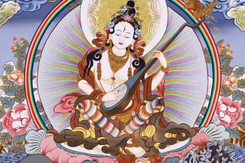 编号138-294154：彩绘唐卡-妙音天女（76*56CM左右）