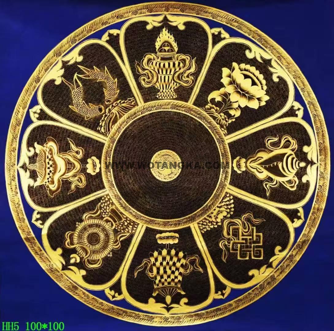 编号138-305499:黑金唐卡-吉祥八宝坛城(100*100CM左右)