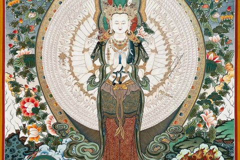 编号188-157440：彩绘唐卡-千手观音·三怙主（80*60CM左右）