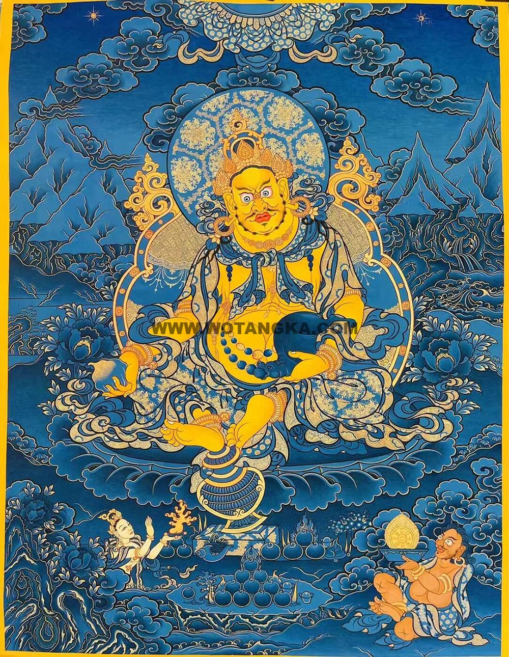 热贡-尼玛次仁·画院:蓝金唐卡-黄财神(60*45CM左右)