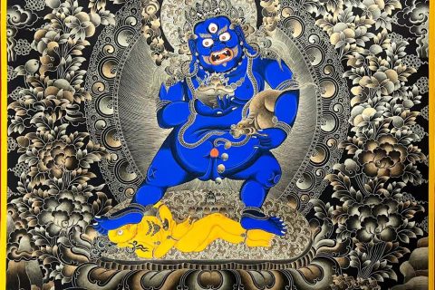 编号188-159676：黑金唐卡-黑财神·五方财神（100*70CM左右）