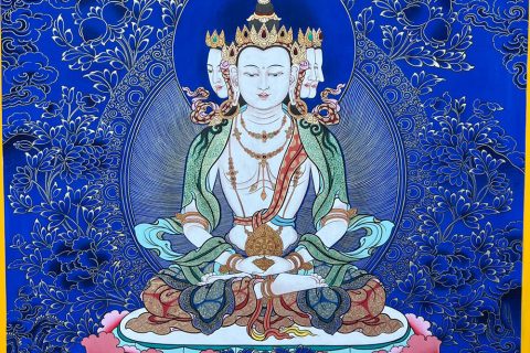 编号188-161688：蓝金唐卡-四面大日如来（80*60CM左右）