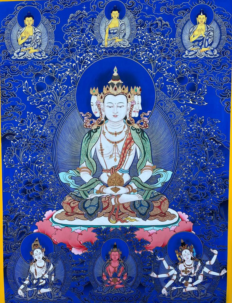 编号188-161688：蓝金唐卡-四面大日如来（80*60CM左右）