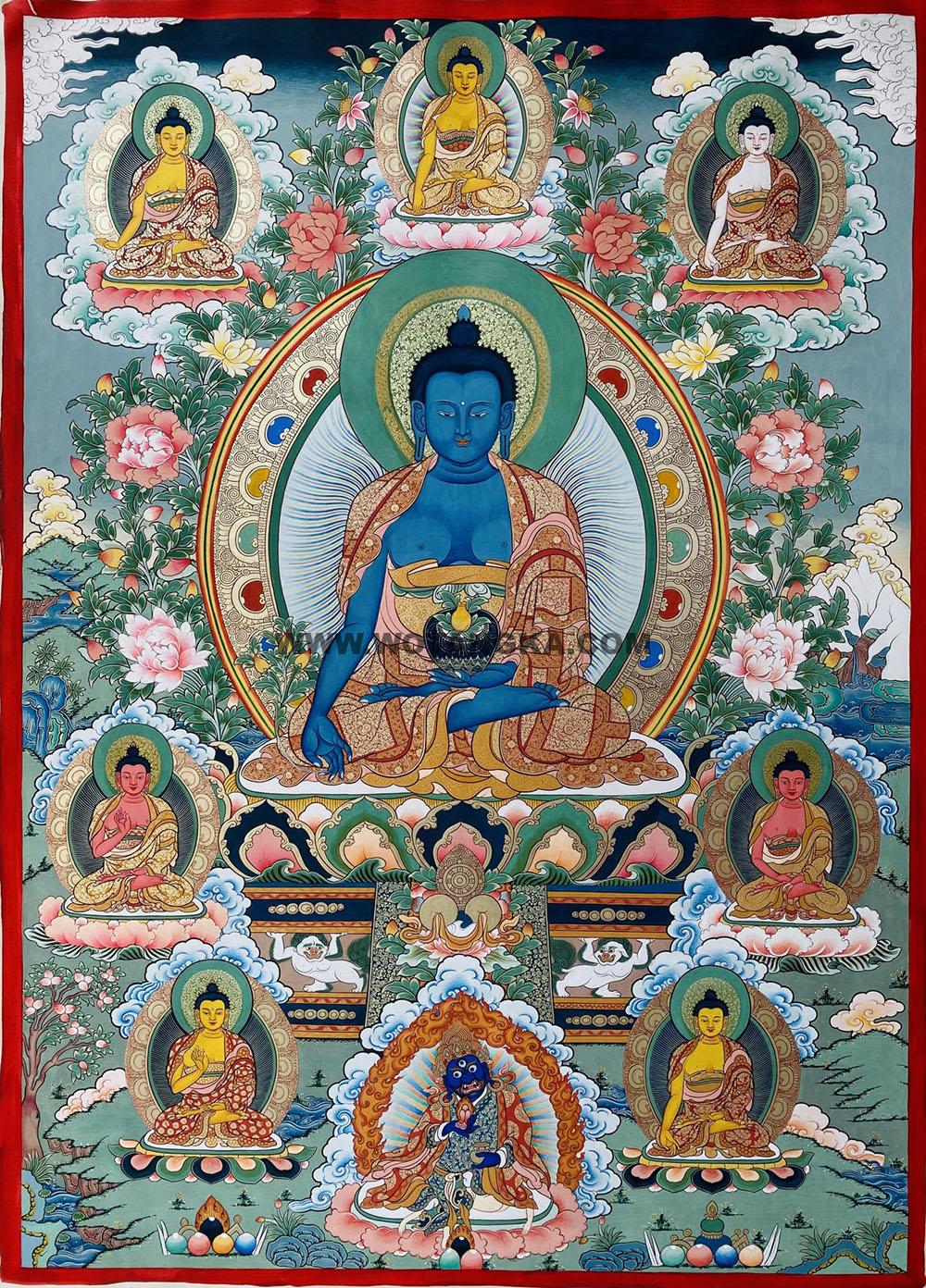 热贡-尼玛次仁·画院:彩绘唐卡-药师佛·药师七佛(100*70CM左右)