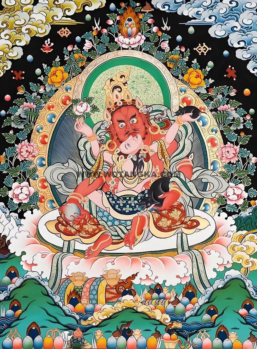 |已结缘·可定制|唐卡寄卖编号:JM·188-197787-红财神佛母双身大摩尼宝供吉祥财富供养图(彩唐)