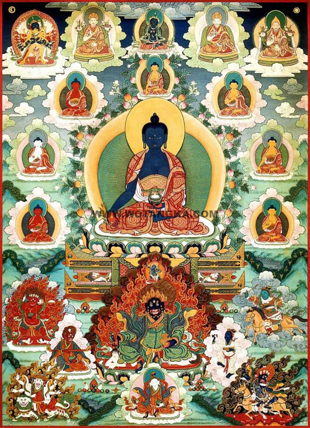 沃唐卡编号AC14249：药师佛药师七佛
