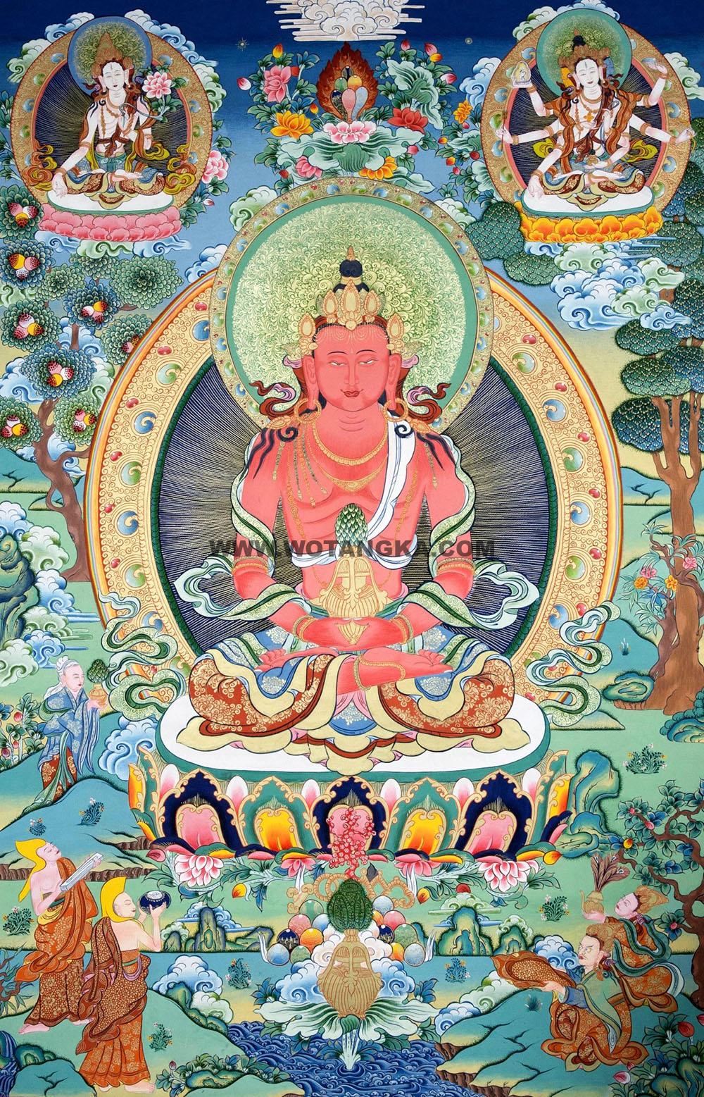 沃唐卡编号AC25581：长寿佛三尊