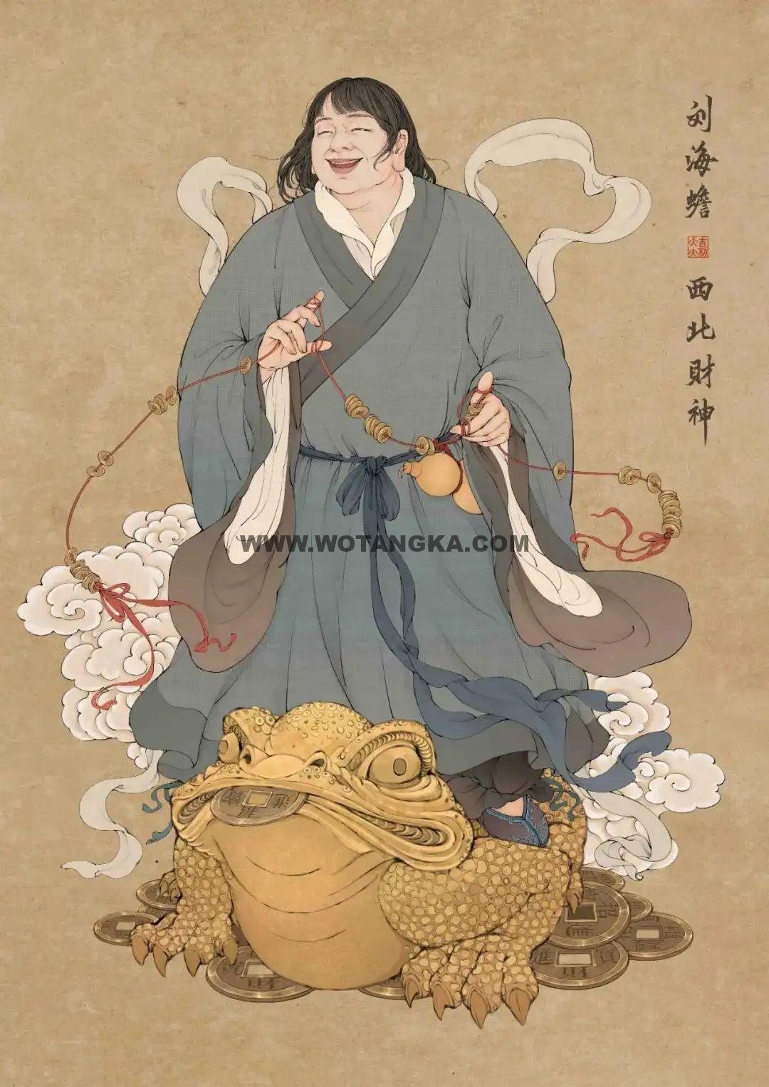 沃唐卡编号AC77283:九路财神之西北财神刘海蟾