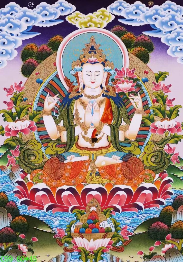 编号138-414464：彩绘唐卡-四臂观音（60*45CM左右）