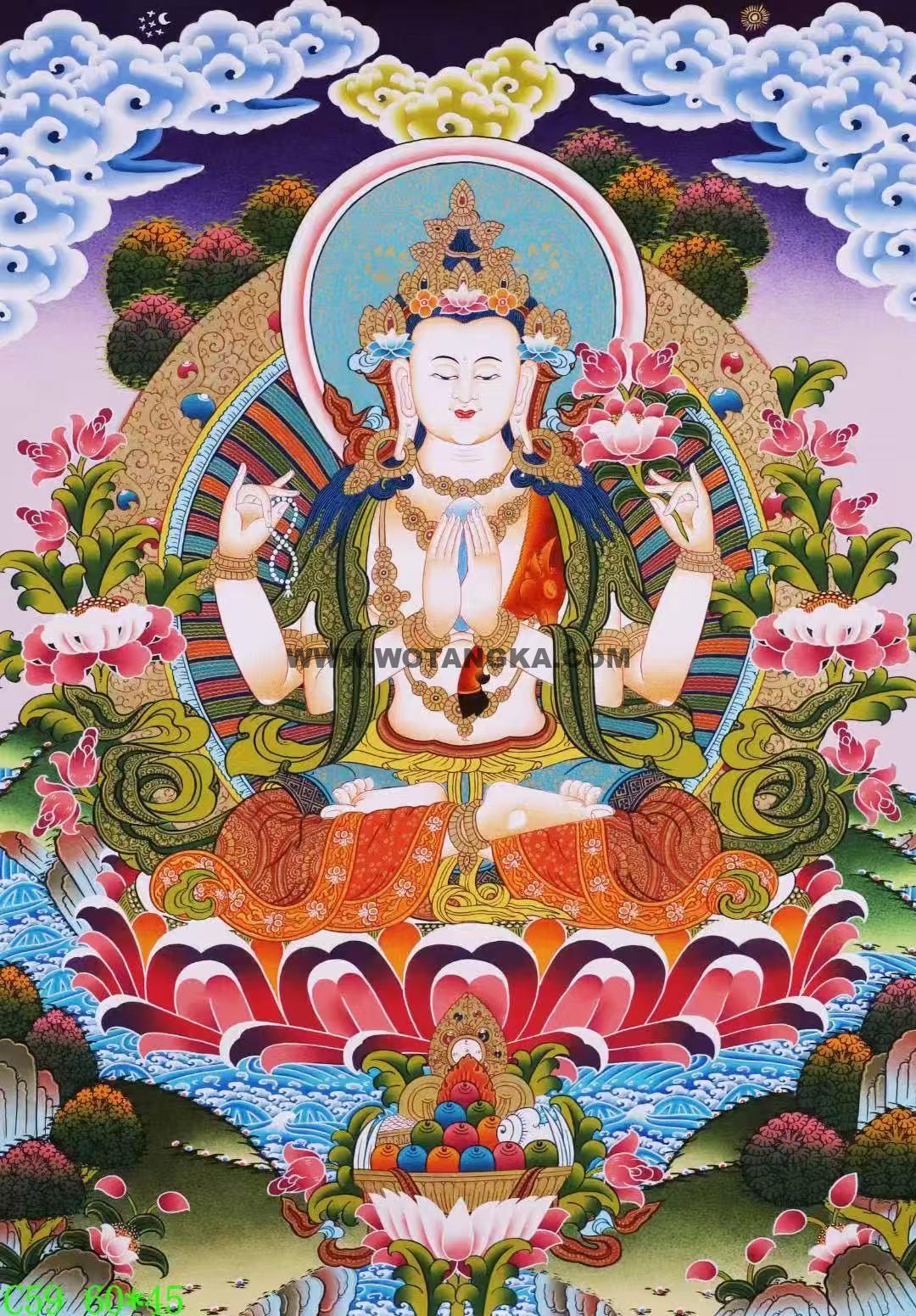 编号138-414464:彩绘唐卡-四臂观音(60*45CM左右)
