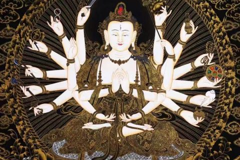 编号138-416390：黑金唐卡-准提佛母（76*54CM左右）