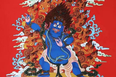 编号138-423346：彩绘唐卡-金刚手菩萨（75*53CM左右）