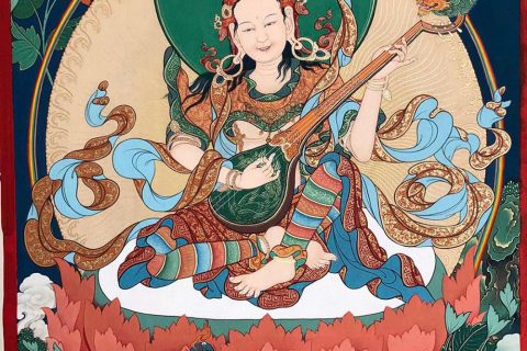 编号188-328065：彩绘唐卡-妙音佛母（90*60CM左右）