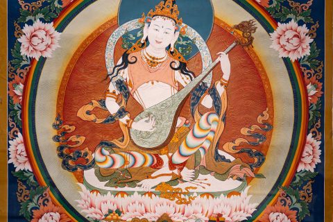 编号188-330011：彩绘唐卡-妙音天女（40*40CM左右）