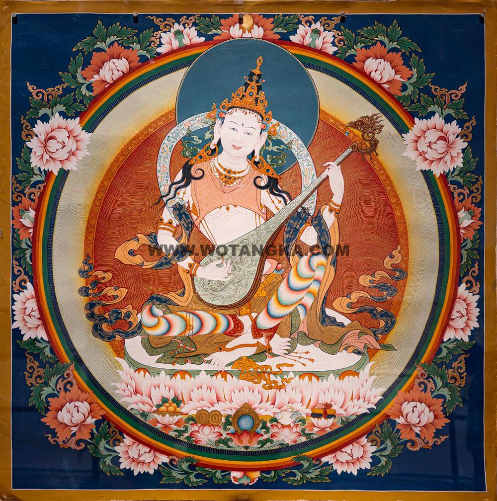 西藏-索朗·画院:彩绘唐卡-妙音天女(40*40CM左右)