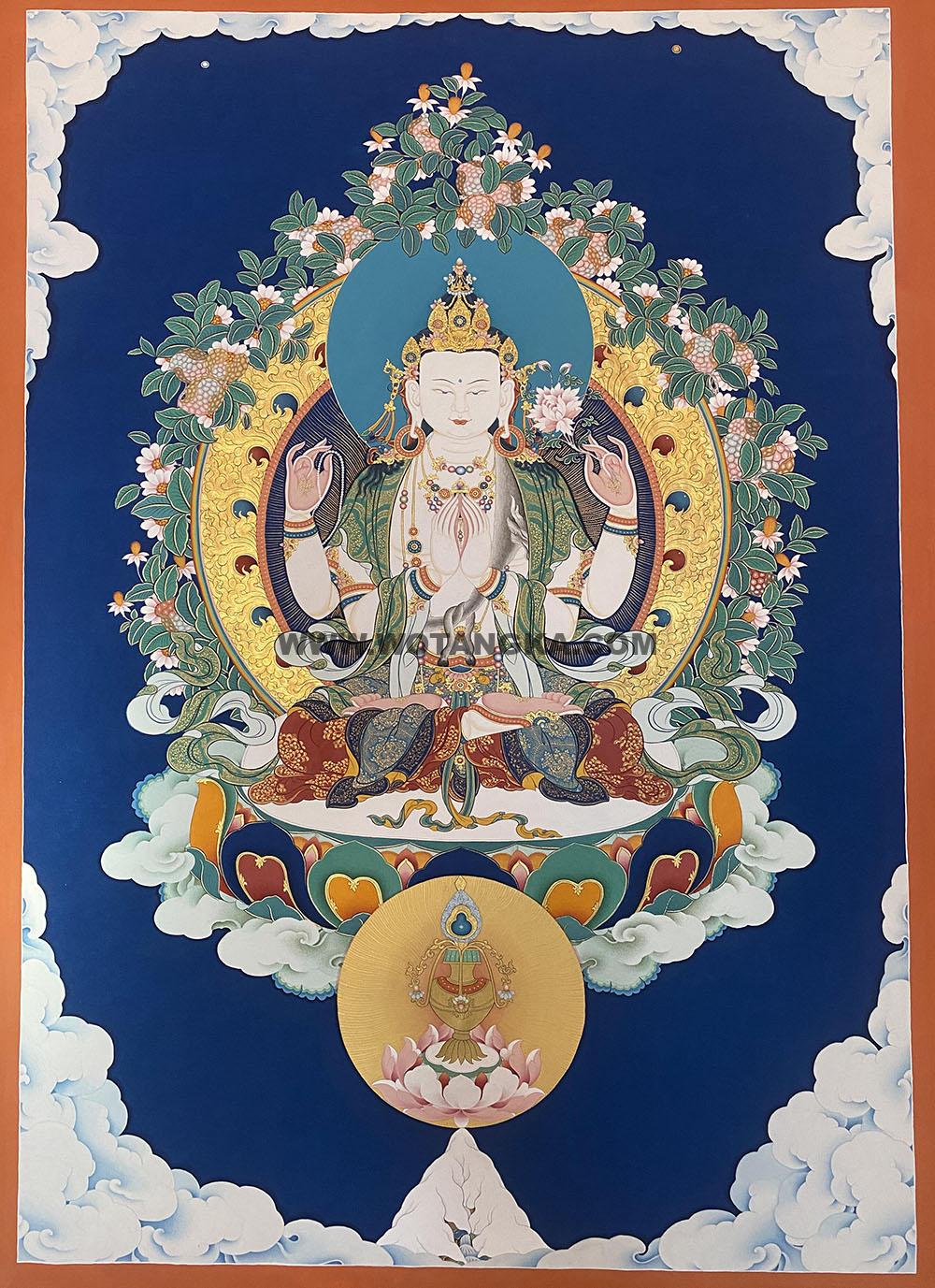 西藏-索朗·画院:彩绘唐卡-四臂观音(40*30CM左右)