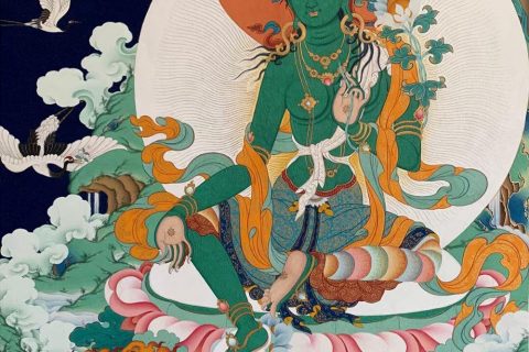 ｜已结缘·可定制｜唐卡寄卖编号：JM·188-341975-绿度母予愿法印天界上师化现吉祥平安供养图（彩唐）