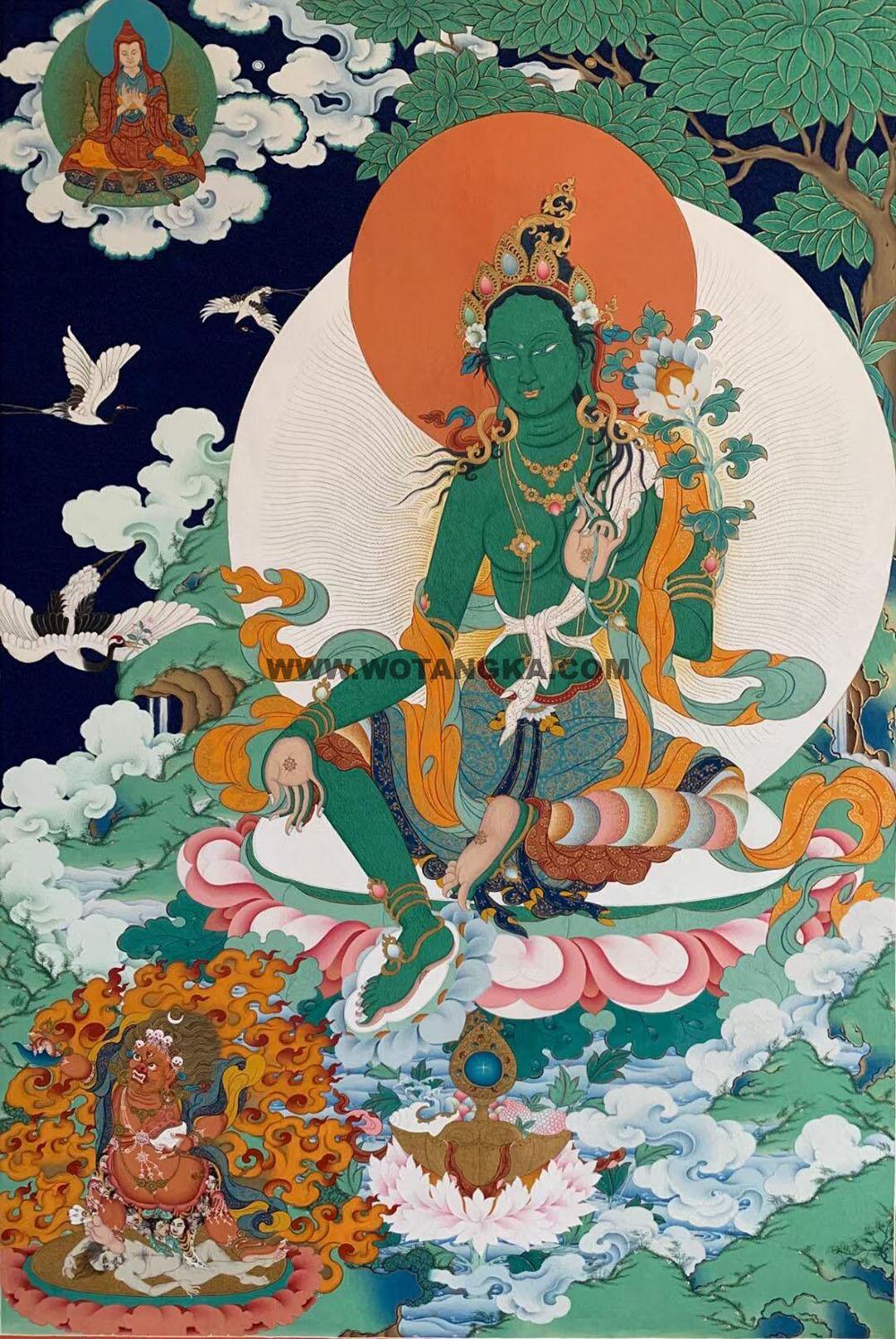 编号188-341975:彩绘唐卡-绿度母(50*40CM左右)