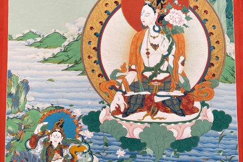 ｜已结缘·可定制｜唐卡寄卖编号：JM·188-345784-白度母水中莲观音菩萨对坐吉祥如愿供养图（彩唐）