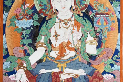 编号188-360445：彩绘唐卡-白文殊菩萨（40*30CM左右）