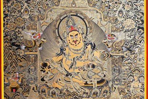 编号188-365294：黑金唐卡-黄财神·五方财神（100*70CM左右）