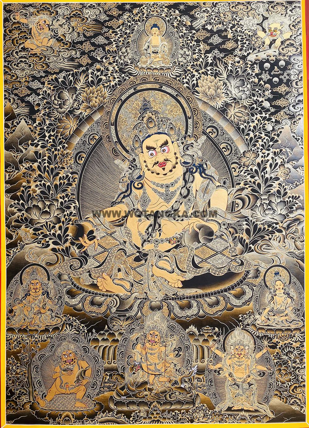 编号188-365992:黑金唐卡-黄财神·五方财神(100*70CM左右)