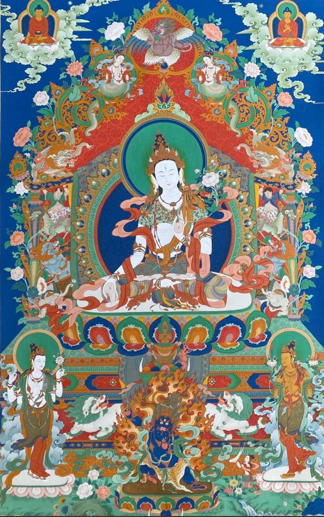 唐卡寄卖编号：JM·188-382384-白度母六灵莲花宝座天界二佛雪域三怙主