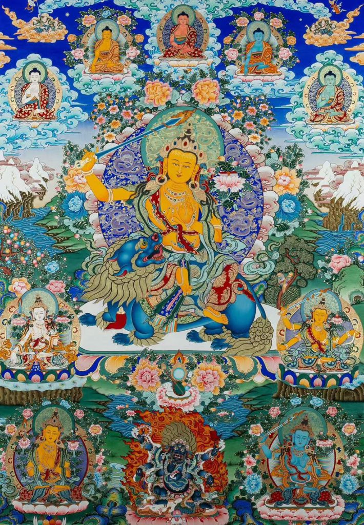 编号188-383833：彩绘唐卡-文殊菩萨·五部文殊（120*90CM左右