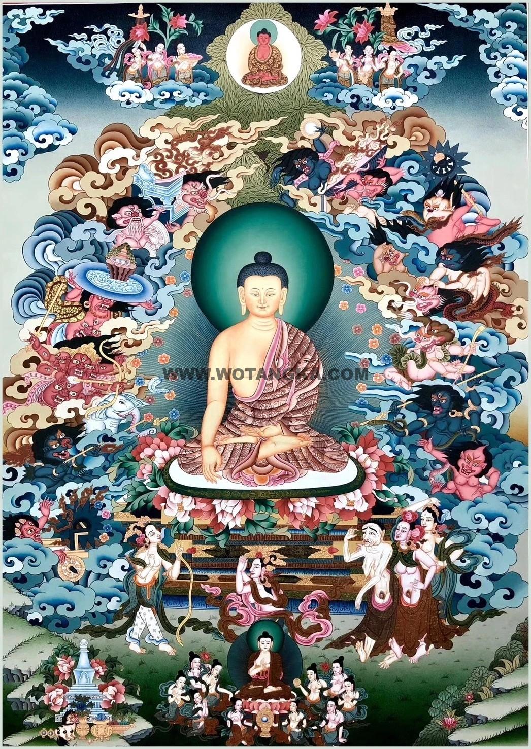 沃唐卡编号AC17414：释迦牟尼佛降魔