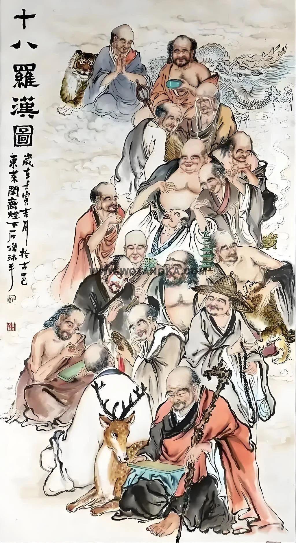 沃唐卡编号AC18917：十八罗汉图