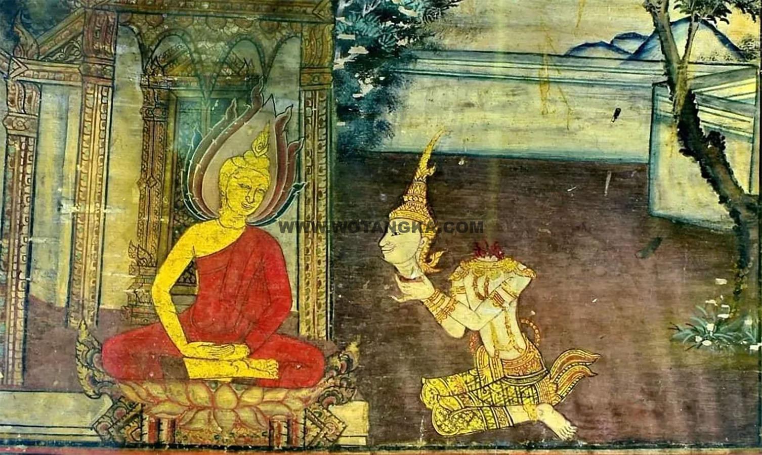 沃唐卡编号AC32407：为佛祖献上头颅的未来佛