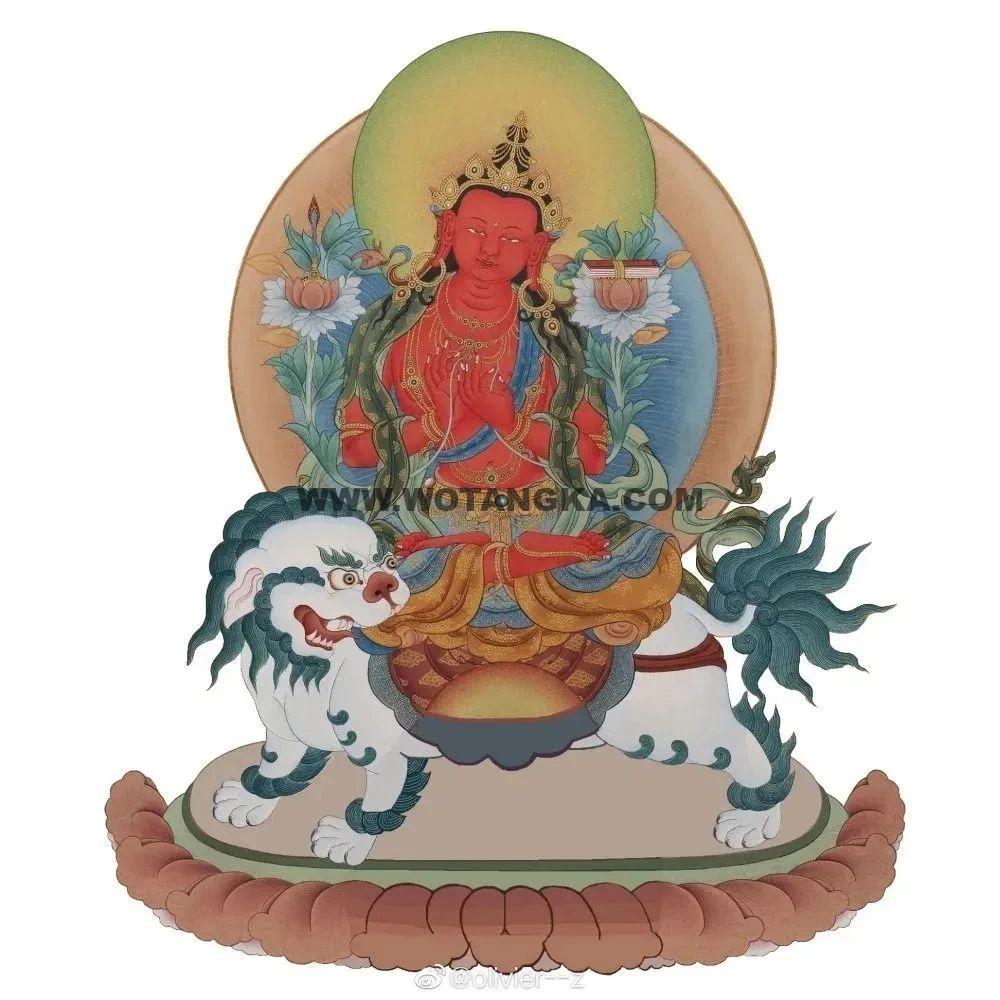 沃唐卡编号AC53537：骑狮文殊菩萨