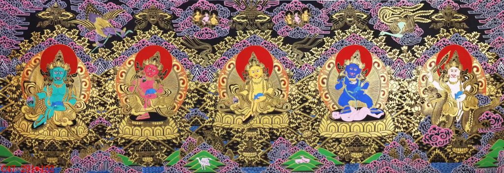 编号138-540054：彩绘唐卡-黄财神·五方财神（102*291CM左右）