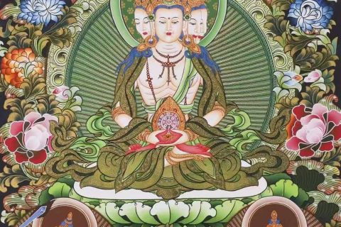 编号138-543437：彩绘唐卡-四面大日如来（76*52CM左右）